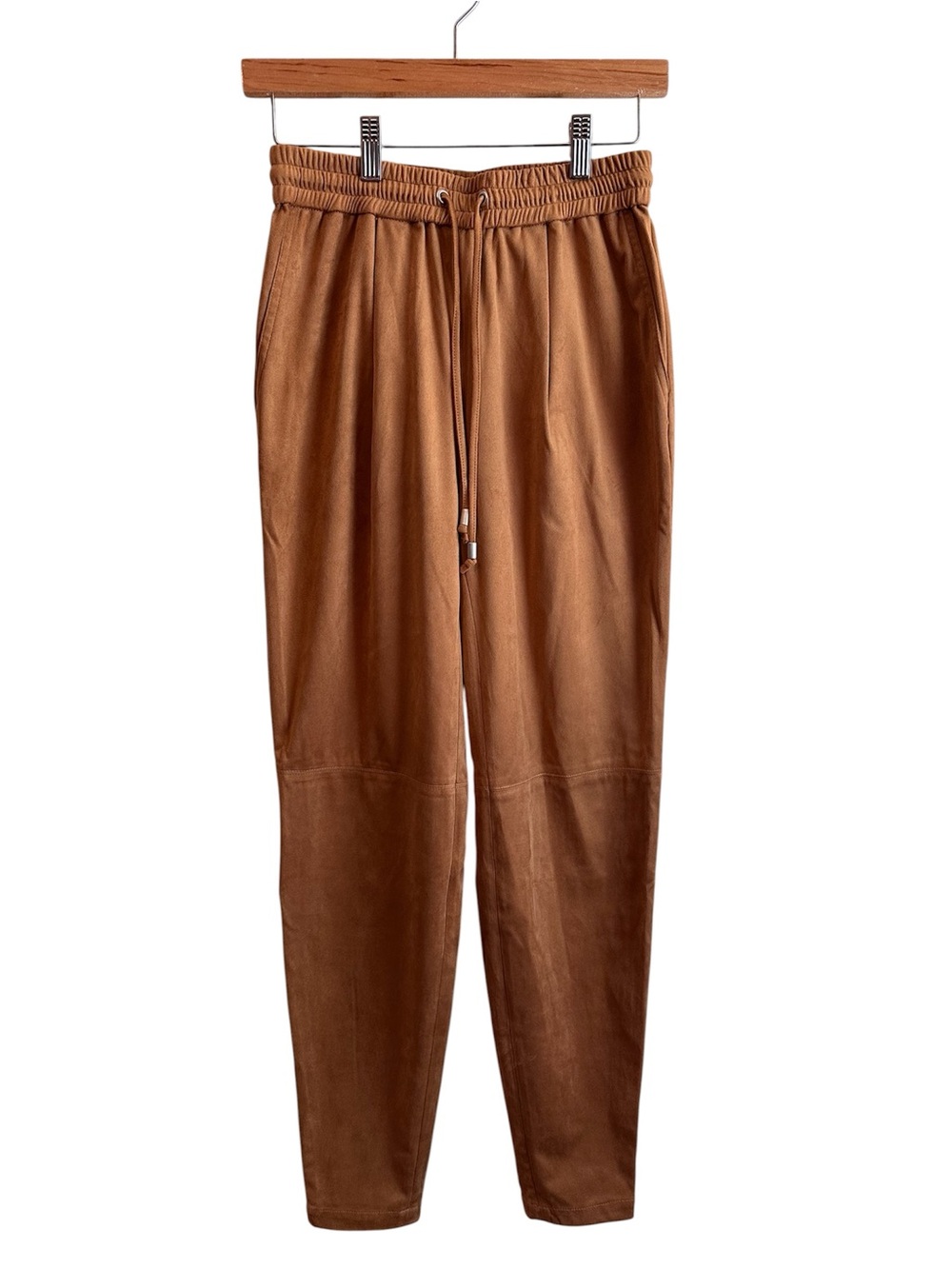 Women's Tan Faux suede Relaxed Drawstring Jogger Pants